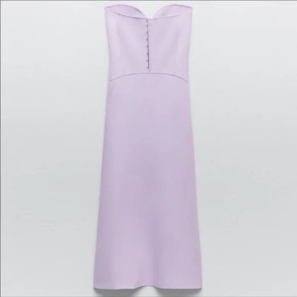 Zara Knit Lilac Bandage Corset Dress Purple Fitted Sweetheart Knee Strapless M - Picture 10 of 16